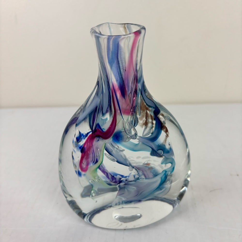 Robert L Harmon-Art Glass Studio small blown vase/paperweight-signed-abstract